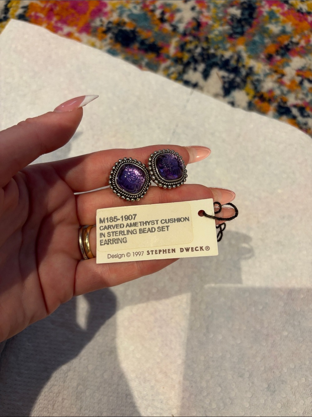 Stephen Dweck Sterling Silver Carved Amethyst Cushion Earrings - Purple - Picture 4 of 5